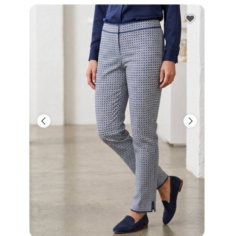 Talbots Womens Size 10 Petite Chino Pant Capri Navy Blue White Geometric Stretch
